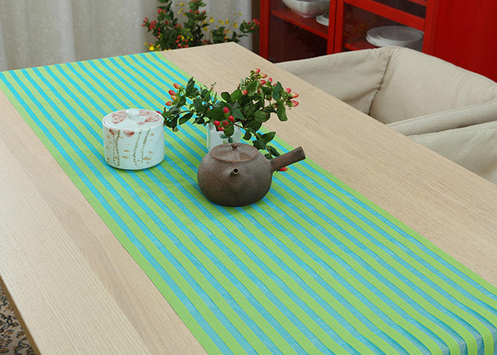Blue-Green Striped PVC Table Runner